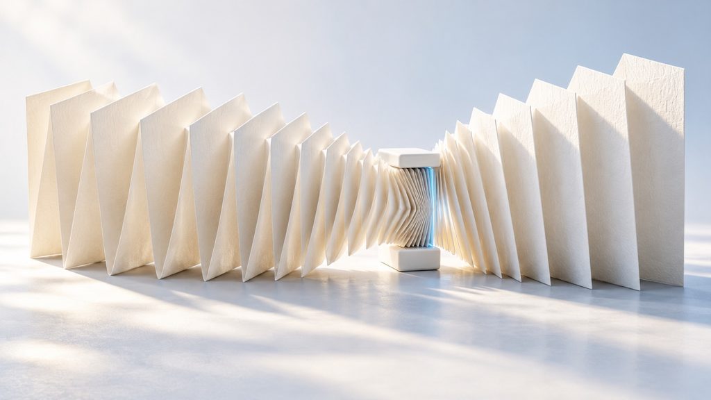 Cloud autoscaling limits illustrated by accordion-folded white paper compressed between porcelain plates.